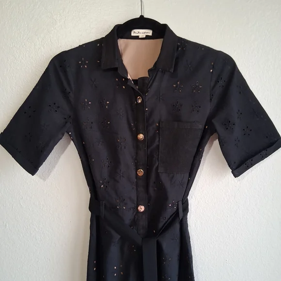 ๐ For Love And Lemons Black Eyelet Lace Cropped Jumpsuit Sz.XS - Picture 3 of 14